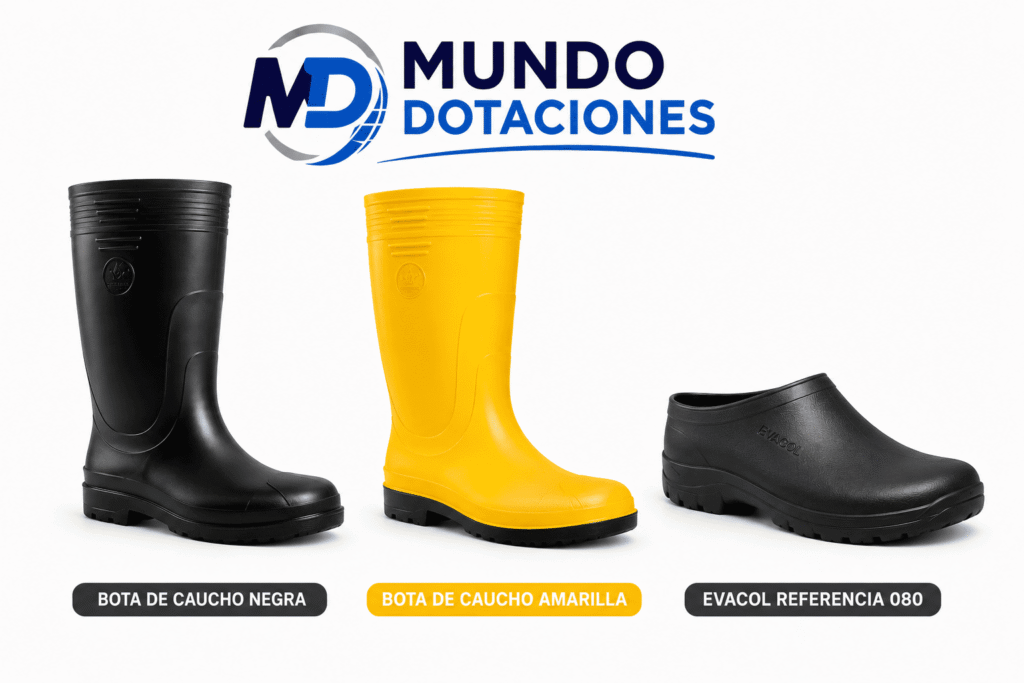 botas de caucho negra, amarilla y evacol